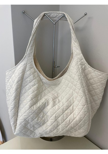 Kapitone Baklava Desenli Kumaş Heybe Çanta- Ekru modelleri