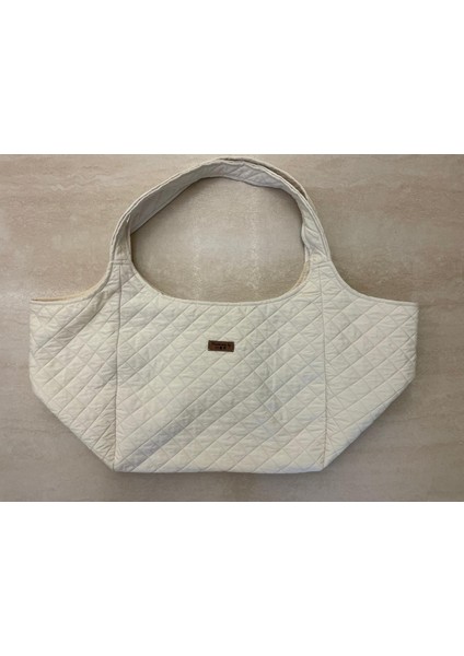 Kapitone Baklava Desenli Kumaş Heybe Çanta- Ekru fırsatları