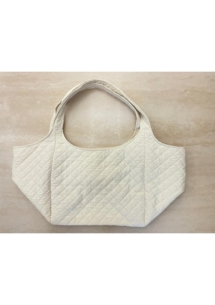 Kapitone Baklava Desenli Kumaş Heybe Çanta- Ekru indirimleri