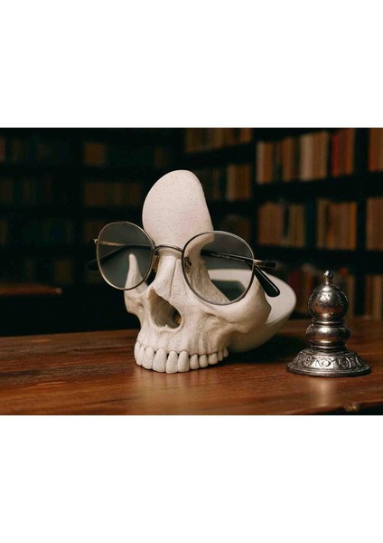 Kuru Kafa Gözlük Standı ve Anahtar Tepsisi | Gotik Dekor Masaüstü Organizer | 3D Baskı Iskelet Başlıklı Aksesuar