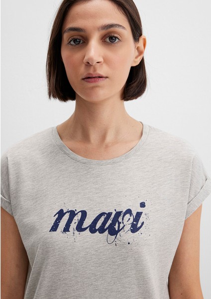 Mavi Logo Baskılı Gri Tişört 166422-25702
