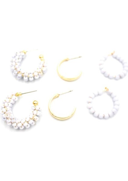 Boncuklu Küpe Seti - Beyaz