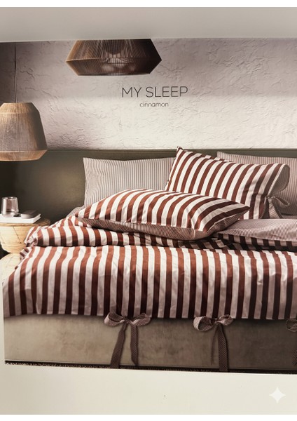 Majoli Lüks Tarçın Çizgili Nevresim Takımı | My Sleep Cinnamon Serisi %100 Pamuk fiyatları