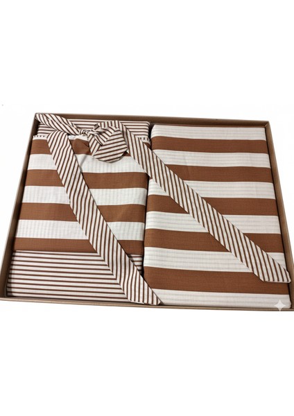 Majoli Lüks Tarçın Çizgili Nevresim Takımı | My Sleep Cinnamon Serisi %100 Pamuk modelleri