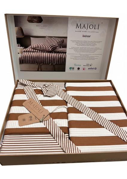 Majoli Lüks Tarçın Çizgili Nevresim Takımı | My Sleep Cinnamon Serisi %100 Pamuk fırsatları