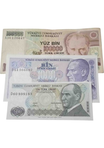 6. 7. Emisyon 3 Adet Koleksiyon Kağıt Para. Cumhuriyet Dönemi Kağıt Para.