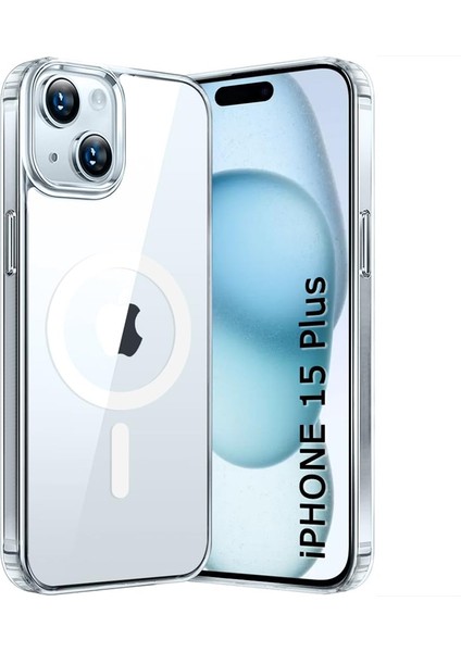 iPhone 15 Plus Kılıf Magsafe Özellikli Şeffaf Silikon Kapak
