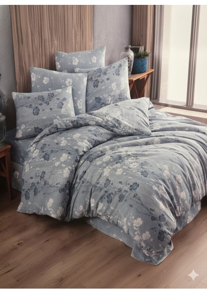 Indigo/dumanlı Mavi Vintage Çiçekli Çift Kişilik Nevresim Takımı %100 Pamuk Nevresim modelleri