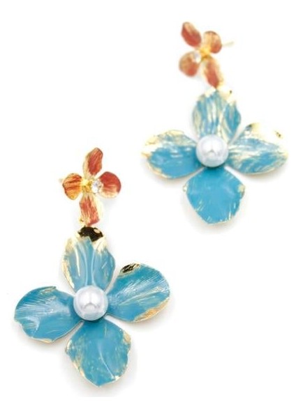 Metal Çiçek Küpe - Turkuaz fiyatları