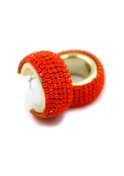 Taşlı Halka Küpe - Turuncu fiyatları