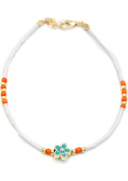 Boncuklu Çiçek Halhal - Mavi fiyatları