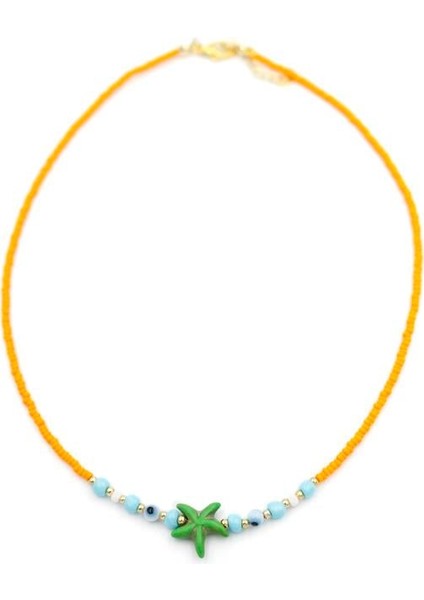 Boncuk Deniz Yıldzı Kolye - Turuncu