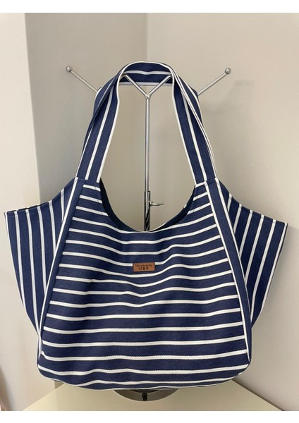 Pamuk Gabardin Kumaş Heybe Çanta-Lacivert Çizgili fiyatları