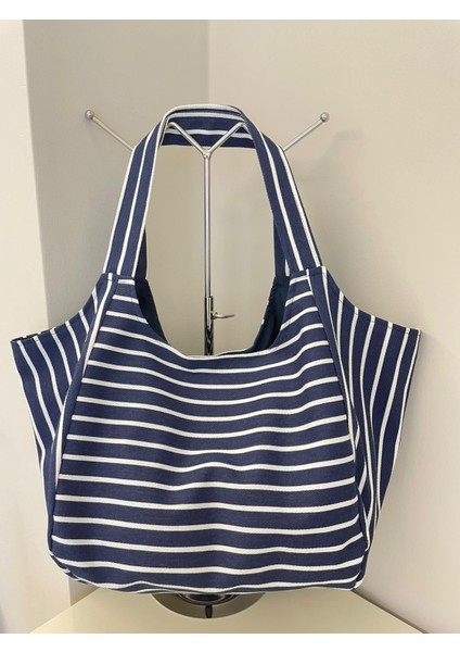 Pamuk Gabardin Kumaş Heybe Çanta-Lacivert Çizgili modelleri