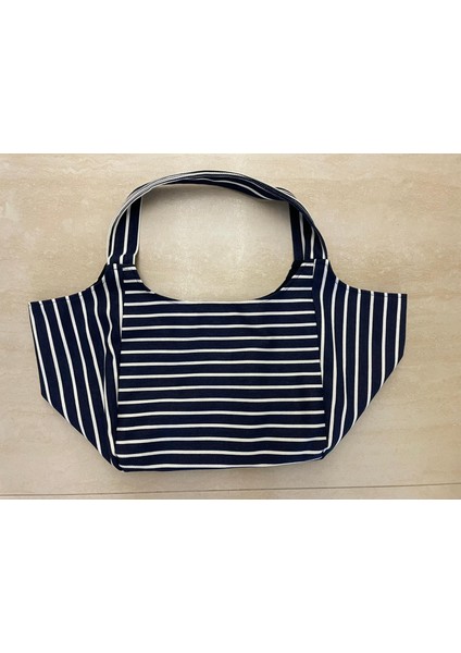 Pamuk Gabardin Kumaş Heybe Çanta-Lacivert Çizgili fırsatları