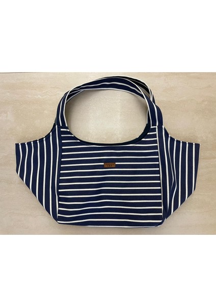 Pamuk Gabardin Kumaş Heybe Çanta-Lacivert Çizgili indirimleri