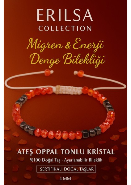 Sertifikalı Migren ve Enerji Denge Bilekliği – Ateş Opal Tonlu Kristal Terahertz Ince Model