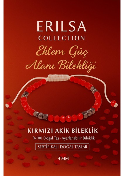 Sertifikalı Eklem Güç Alanı Bilekliği - Kırmızı Akik Terahertz Doğal Taş 4 mm