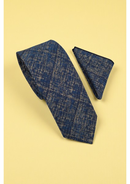 Retro Desen Kobalt Kravat & Mendil