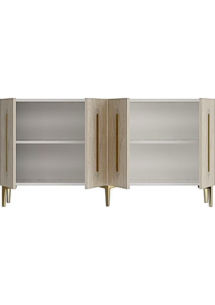 KA1520BTG- Rany Konsol, Tv Sehpası, Çok Amaçlı Dolap 150CM Beyaz-Traverten-Altın modelleri