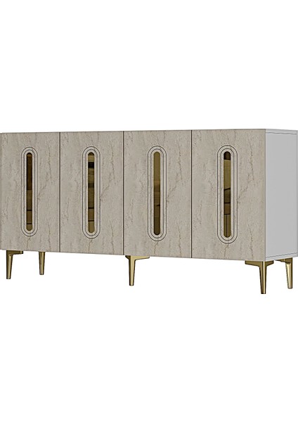 KA1520BTG- Rany Konsol, Tv Sehpası, Çok Amaçlı Dolap 150CM Beyaz-Traverten-Altın fırsatları