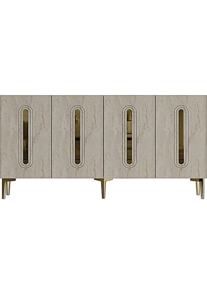 KA1520BTG- Rany Konsol, Tv Sehpası, Çok Amaçlı Dolap 150CM Beyaz-Traverten-Altın indirimleri