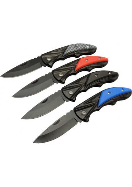 Klipsli 4 lü Set Metal 16 cm Kamp / Outdoor Çakı - Yarı Otomatik, Kemerlikli, Kutulu