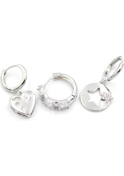 3'lü Kalp Yıldız Küpe - Gümüş fiyatları