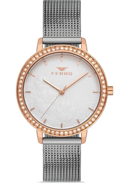 Ferro Gümüş Renk Hasır Kordon Kadın Kol Saati 3 Atm Su Geçirmez TH-FL21242C-E