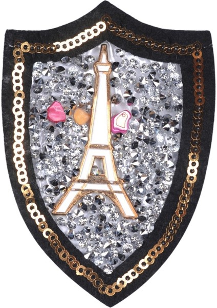 aplike ütü ıle yapışan taşlı eyfel kulesi beyaz arma 6 cm