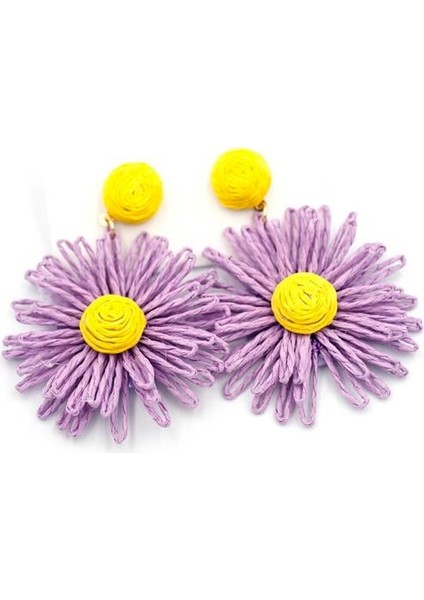 Papatya Hasır Küpe - Mor