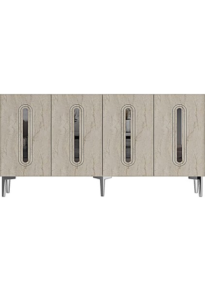 KA1206BTS- Rany Konsol, Tv Sehpası, Çok Amaçlı Dolap 120CM Beyaz-Traverten-Gümüş modelleri