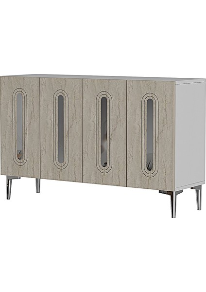 KA1206BTS- Rany Konsol, Tv Sehpası, Çok Amaçlı Dolap 120CM Beyaz-Traverten-Gümüş fırsatları