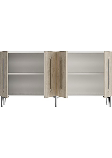 KA1206BTS- Rany Konsol, Tv Sehpası, Çok Amaçlı Dolap 120CM Beyaz-Traverten-Gümüş indirimleri