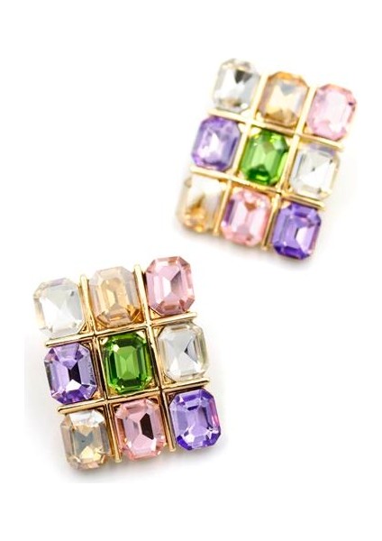 Kare Taşlı Küpe - Çok Renkli fiyatları