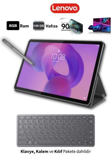 90Hz Akıcı Ekran 8gb Ram 128GB Hafıza Tablet+Kalem+Kılıf+Lenovo Kablosuz Klavye