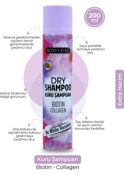 Kuru Şampuan Biotin Collagen 200 ml - Ekstra Hacim - Mrfs