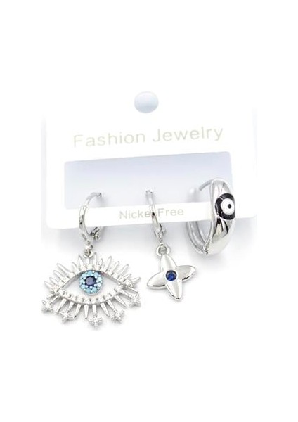 3'lü Göz Küpe - Gümüş