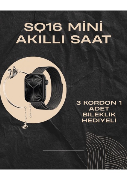 Sq-16 Mini Series 10 Akıllı Saat | Şık ve Hafif Tasarım, 3 Kordon Seçeneği