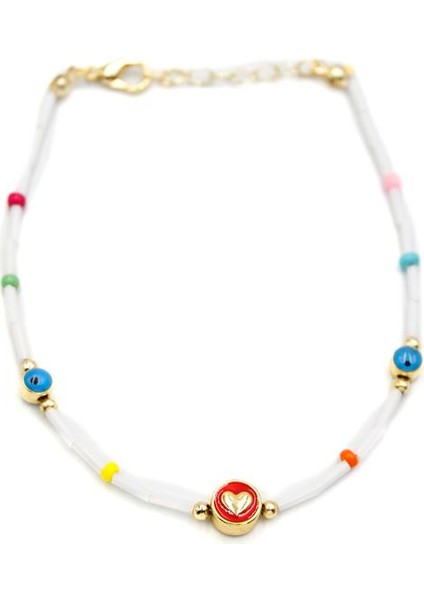 Boncuklu Kalp Halhal - Kırmızı fiyatları