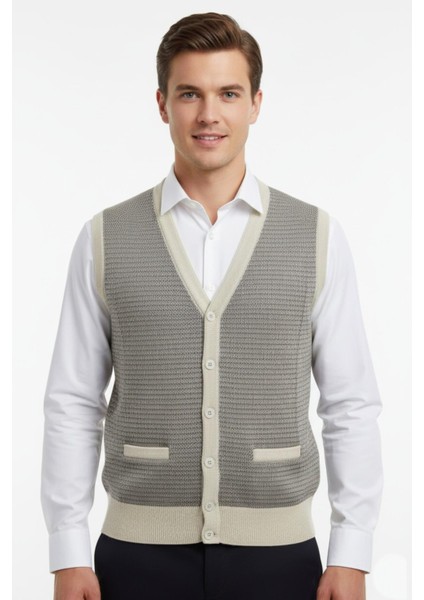 Erkek Düğmeli Yelek Cepli Çelik Örgü Klasik Kalıp BGL-ST04835