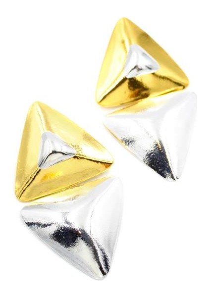 Metal Üçgen Küpe - Altın