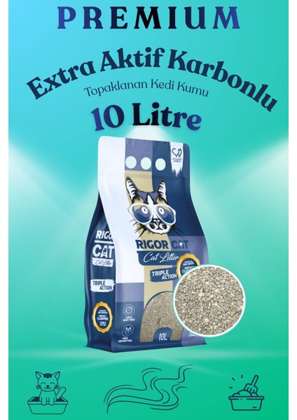 Extra Aktif Karbonlu Topaklanan Kedi Kumu 10 Lt