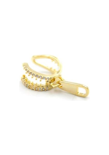 Taşlı Fermuar Kıkırdak Küpe - Altın