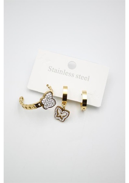 3'lü Kelebek Küpe - Altın