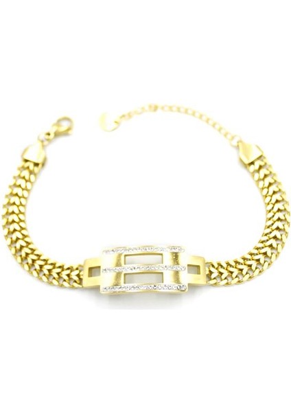 Taşlı Zincir Bileklik - Altın
