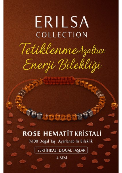 Sertifikalı Tetiklenme Azaltıcı Enerji Bilekliği - Rose Hematit Kristali Doğal Taş 4mm