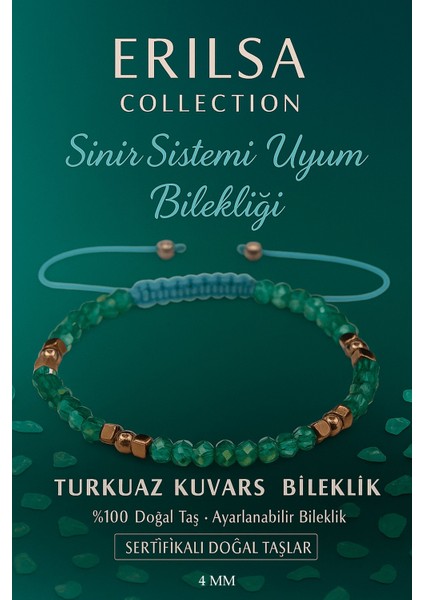 Sertifikalı Sinir Sistemi Uyum Enerji Bilekliği - Turkuaz Kuvars Terahertz Doğal Taş 4mm