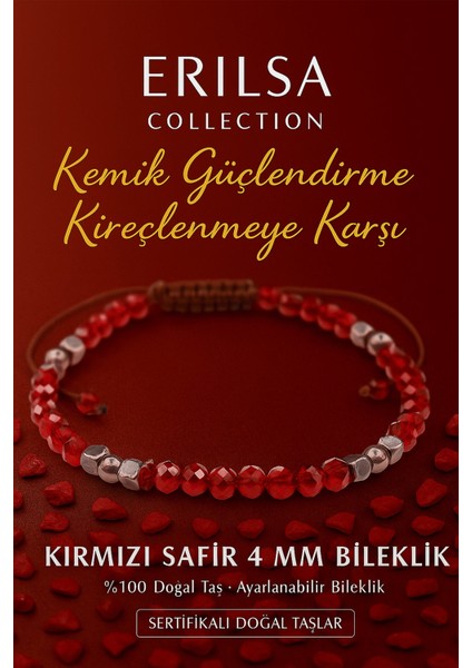 Sertifikalı Kemik Güçlendirme ve Kireçlenme Karşıtı Bileklik - Kırmızı Safir Terahertz Doğal Taş