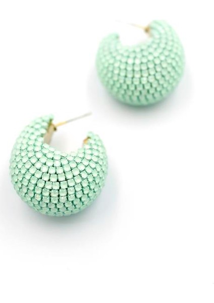 Taşlı Halka Küpe - Yeşil